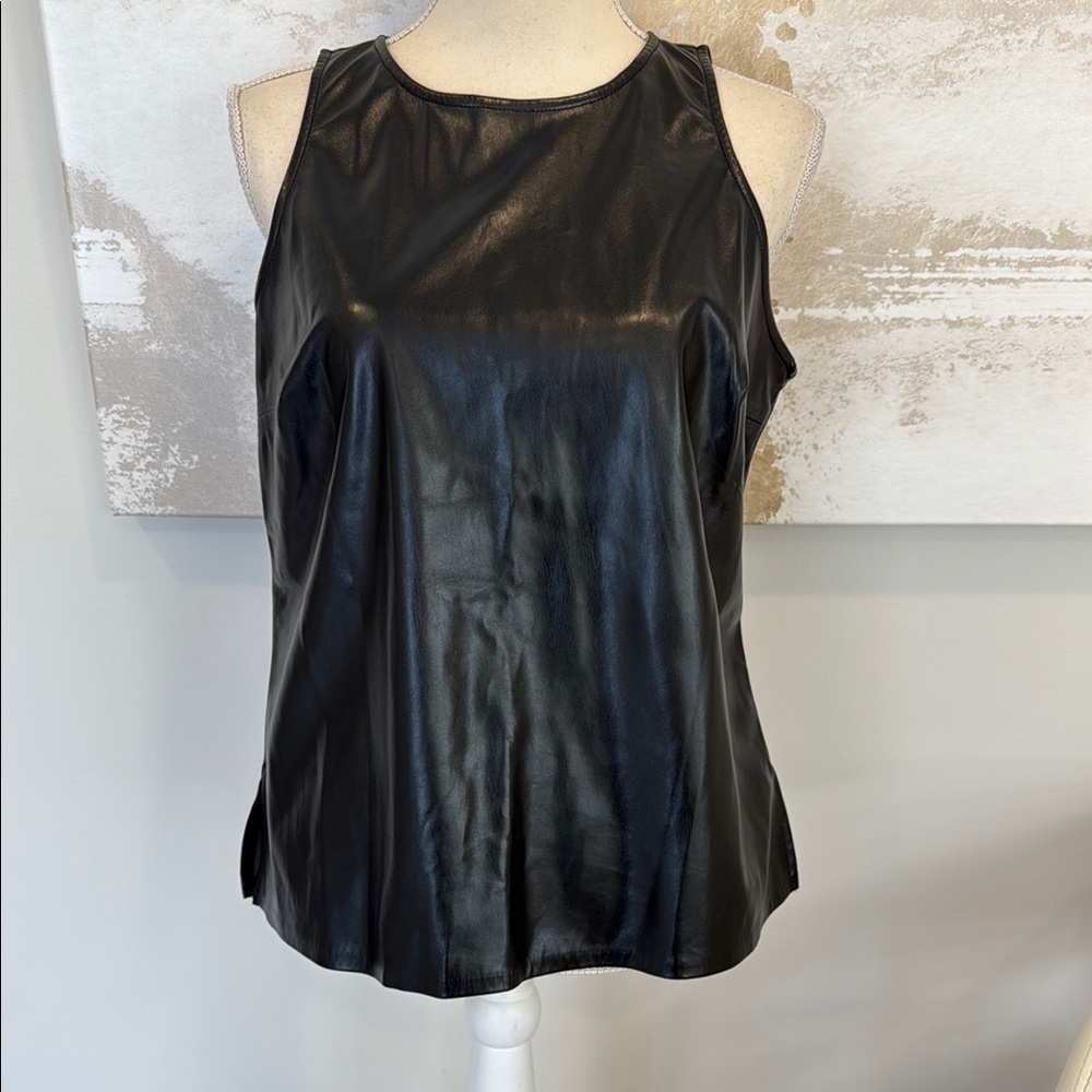 I.N.C. Faux Leather Black Sleeveless Top